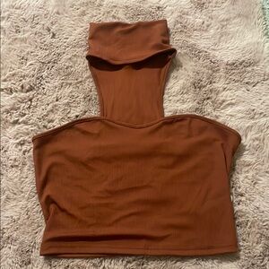Women's Brown Ribbed Tube Top
